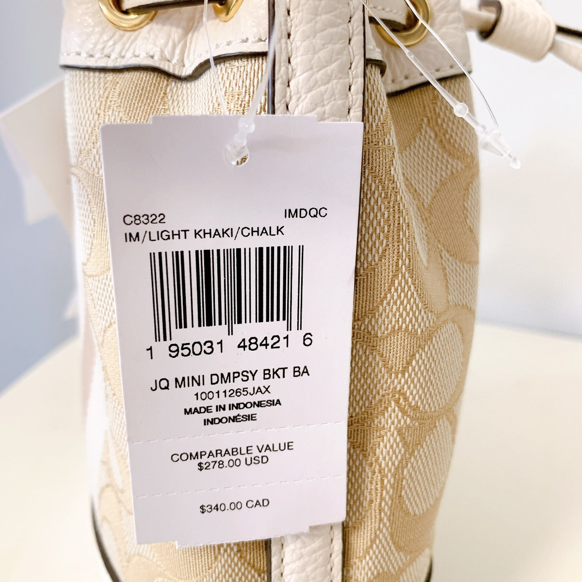 Coach C8322 Mini Dempsey Bucket Bag In Signature Jacquard In Light Khaki Chalk Coach C8322 Mini Dempsey Bucket Bag In Signature Jacquard In Light Khaki Chalk